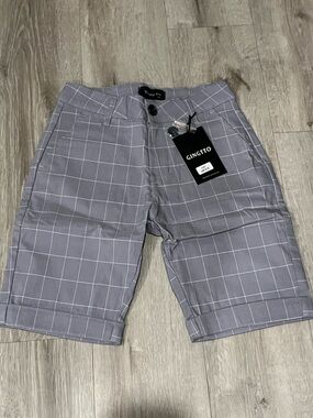 Gingtto Men’s Gray Windowpane Flat Front Shorts